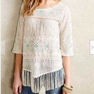 Anthropologie Floreat Sheer fringe blouse with embroidery